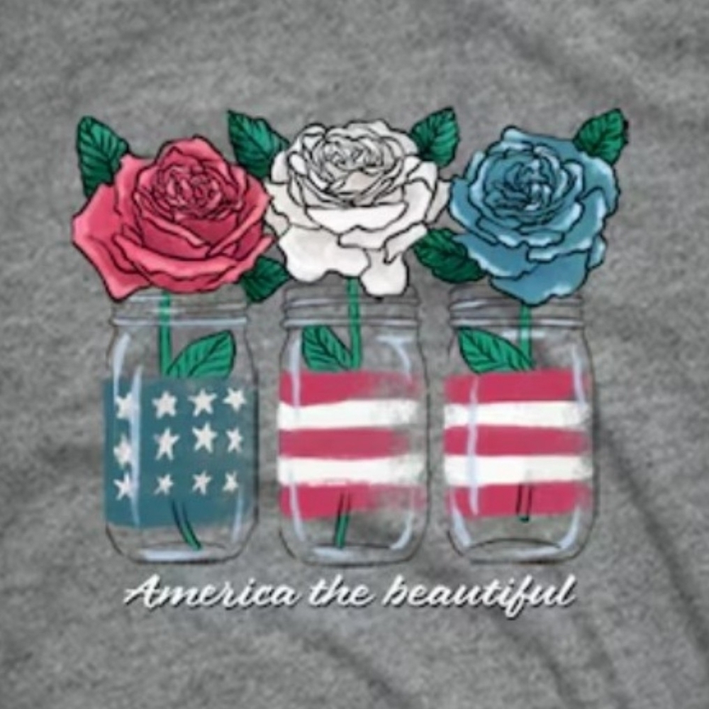 Patriotic Floral Graphic Tee Sz L *New*
